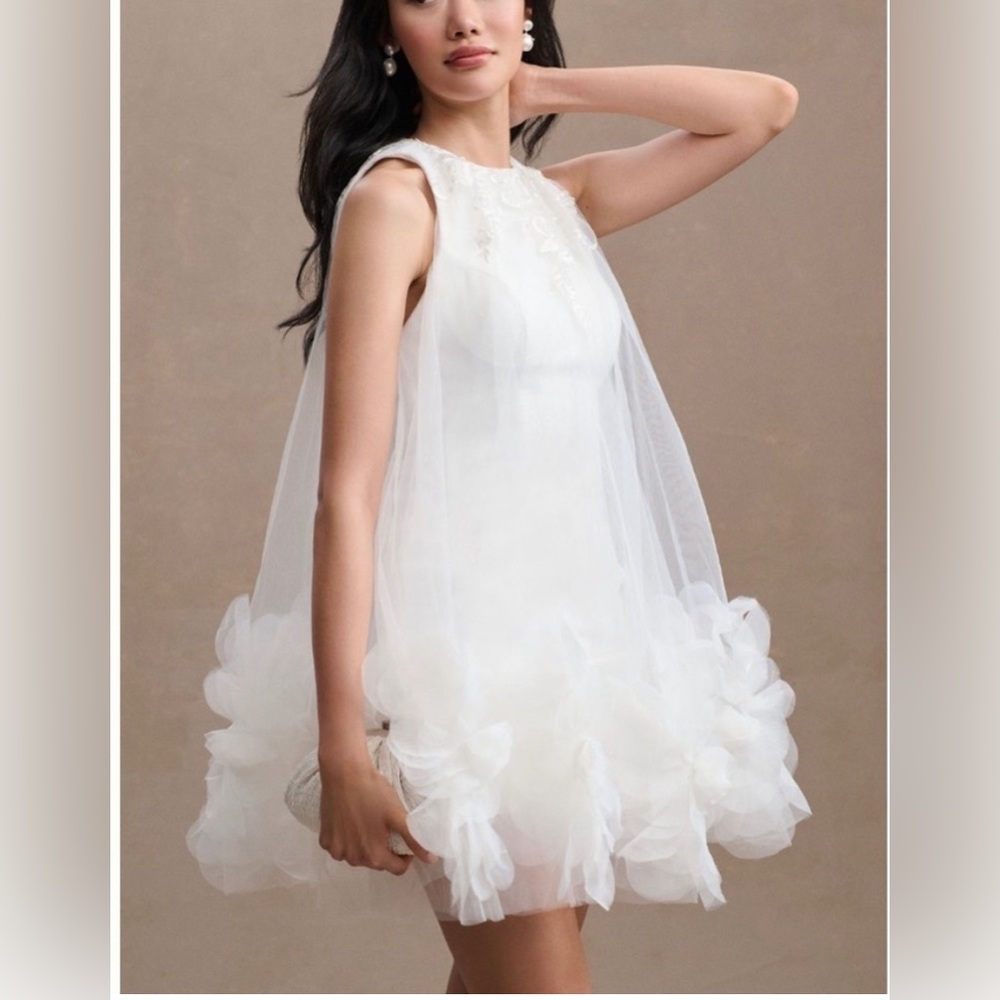 Mac Duggal 11294 HALTER NECK FLOWY PETAL A LINE MINI Bridal Dress NWOT
